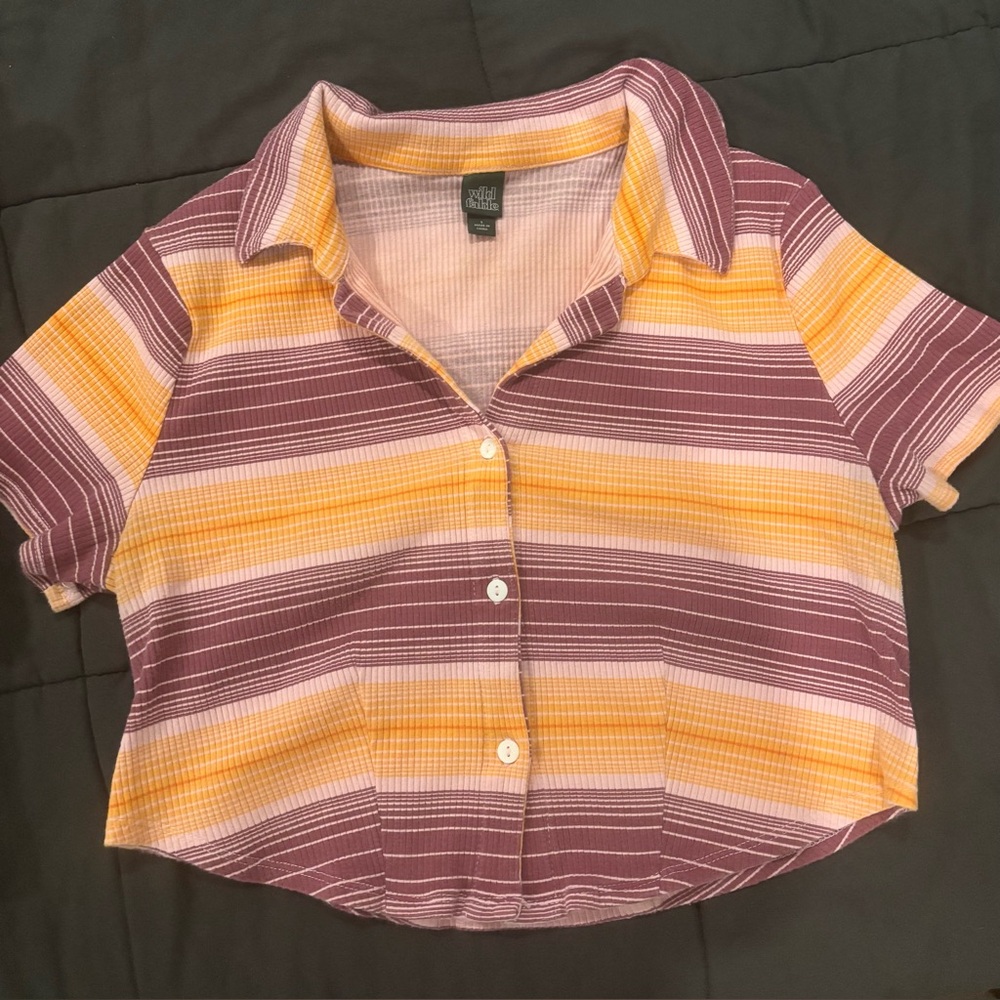 Wild Fable Multicolor Large Cropped Button Up